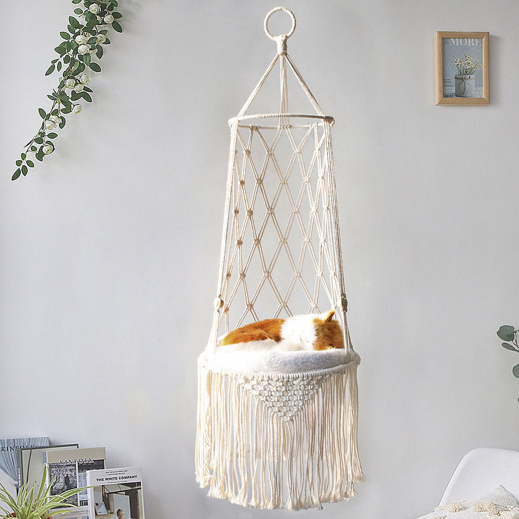 Macrame Pet Hammock — Snug Swing for Stylish Homes