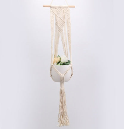 4 Pack - Macrame Plant Hangers & Shelf
