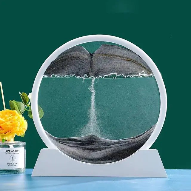 Decorative piece with a whale tail design on a stand against a green background