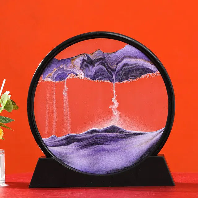 Decorative piece with purple and orange design on a red background