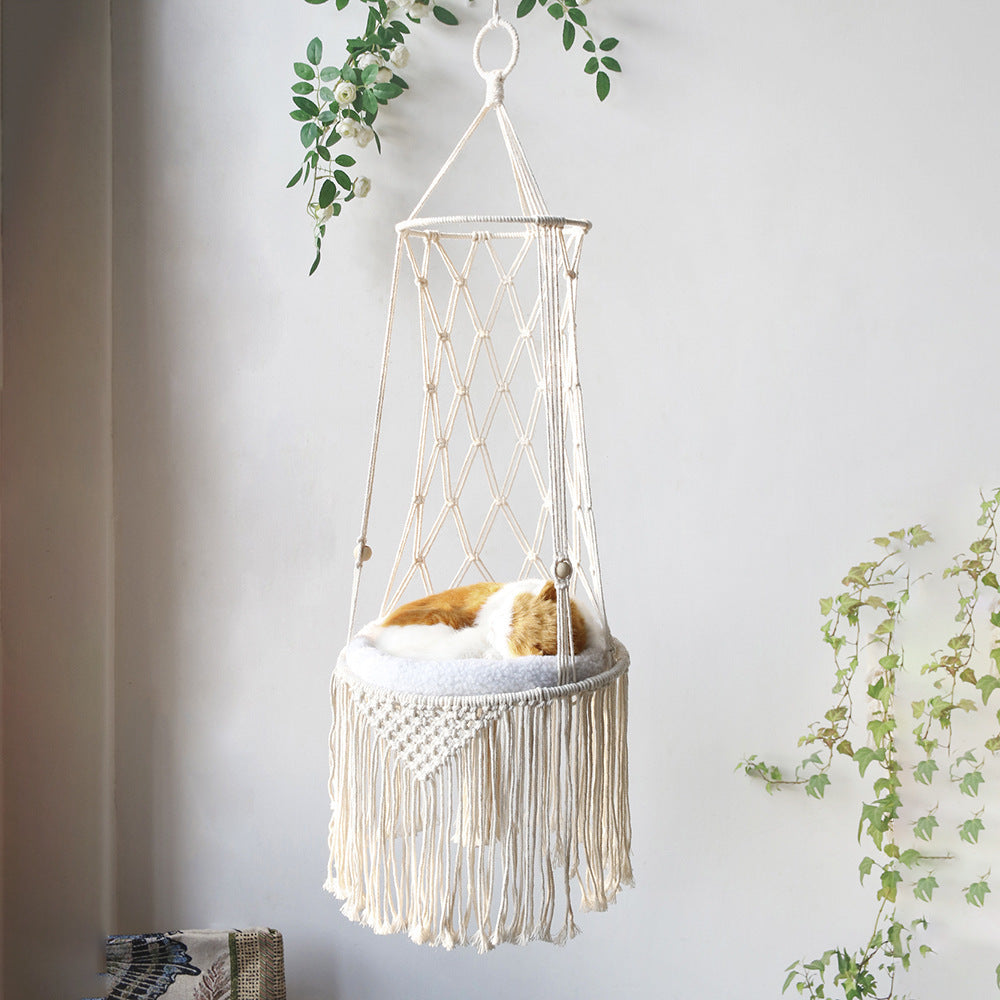 Macrame Pet Hammock — Snug Swing for Stylish Homes