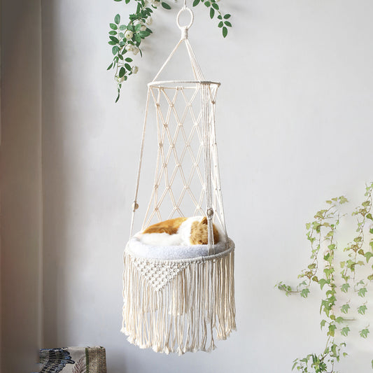 Macrame Pet Hammock — Snug Swing for Stylish Homes